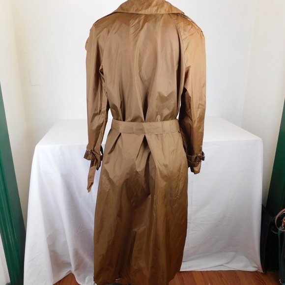 Aqua Sheen Women Solid Brown Raincoat Belted Trench Long Sleeve Collared Size L - Picture 3 of 12